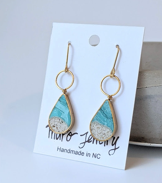 Beach Teardrop Dangle Earrings - Turquoise Jeweler's Brass
