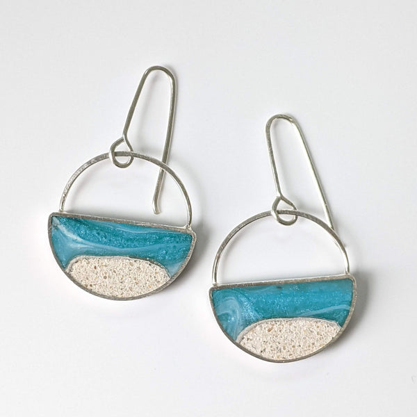 Sterling Silver Beach Half Circle Dangle Earrings