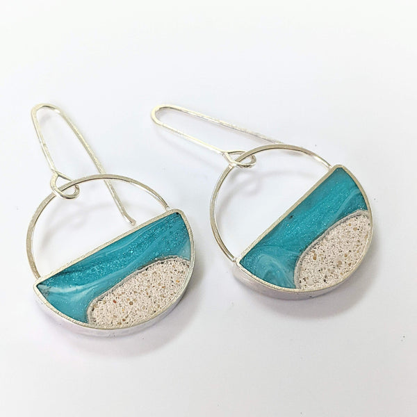 Sterling Silver Beach Half Circle Dangle Earrings