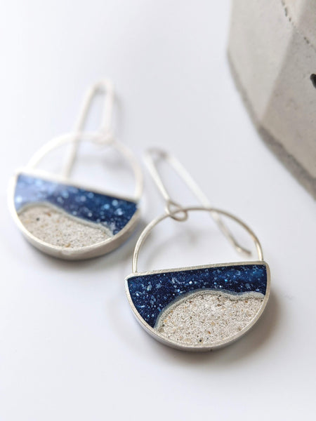 Sterling Silver Beach Half Circle Dangle Earrings