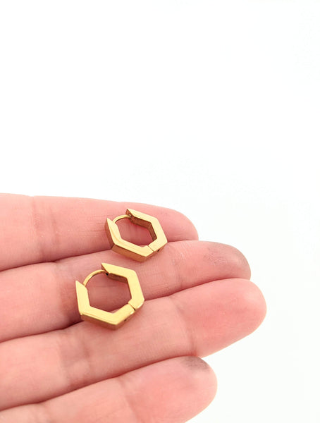 Hexagon Huggie Earrings