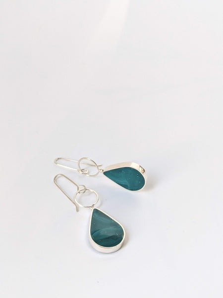 Sterling Silver Teal Dangle Earrings