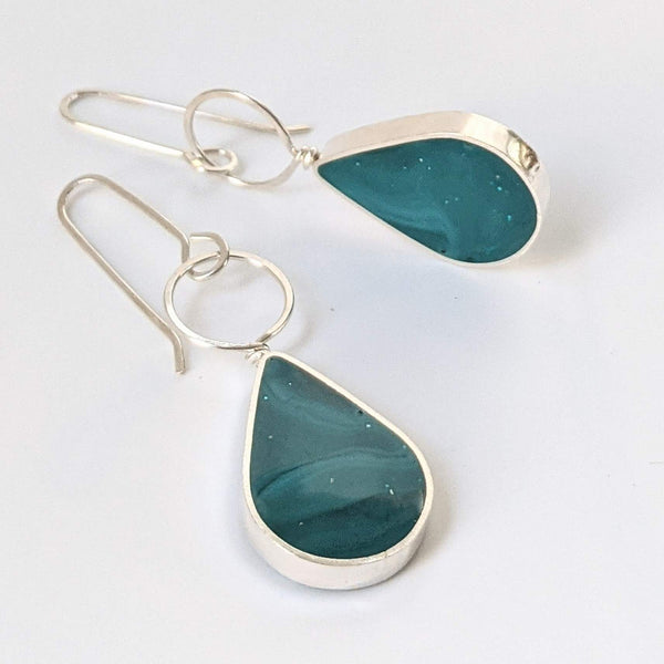 Sterling Silver Teal Dangle Earrings