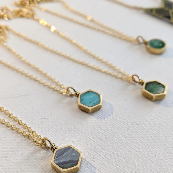 Dainty Brass Hexagon Necklace