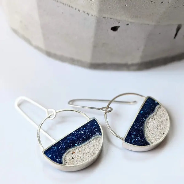 Sterling Silver Beach Half Circle Dangle Earrings