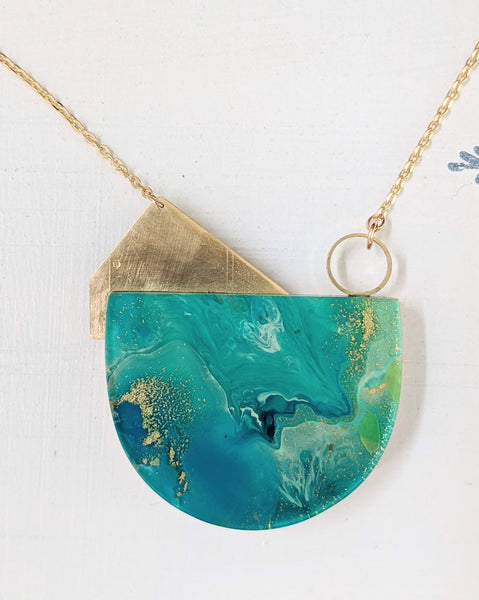 Blue Bay Hand Painted Necklace - Abstract Hand Painted Layers