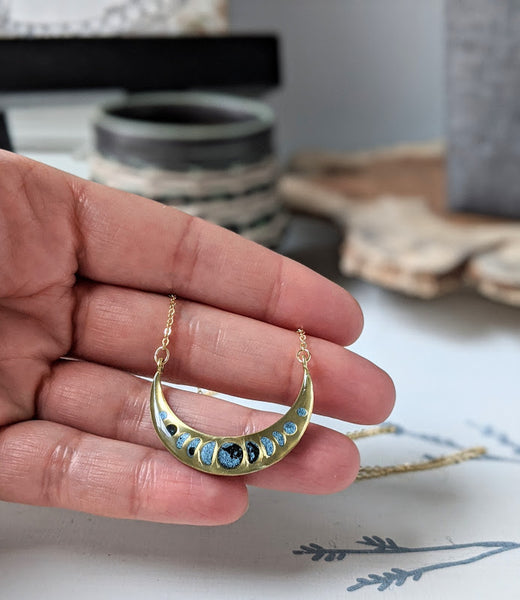 Blue Night Moon Phases Necklace