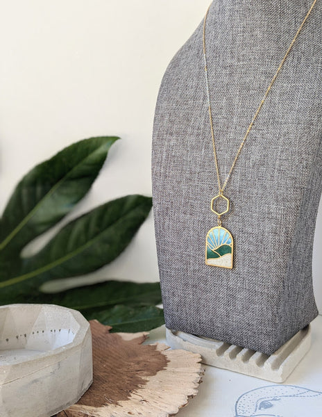 Rolling Hills Landscape - Brass and Eco-resin Necklace
