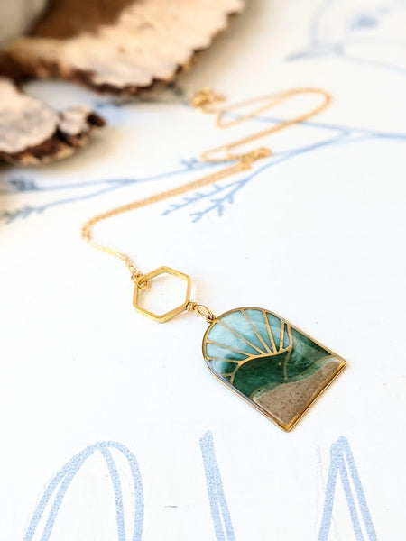 Rolling Hills Landscape - Brass and Eco-resin Necklace