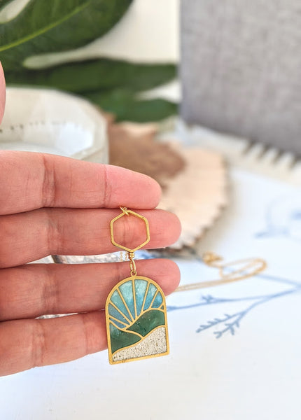 Rolling Hills Landscape - Brass and Eco-resin Necklace