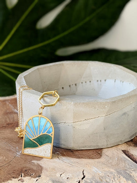 Rolling Hills Landscape - Brass and Eco-resin Necklace
