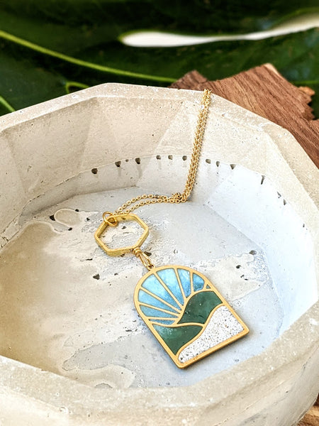 Rolling Hills Landscape - Brass and Eco-resin Necklace