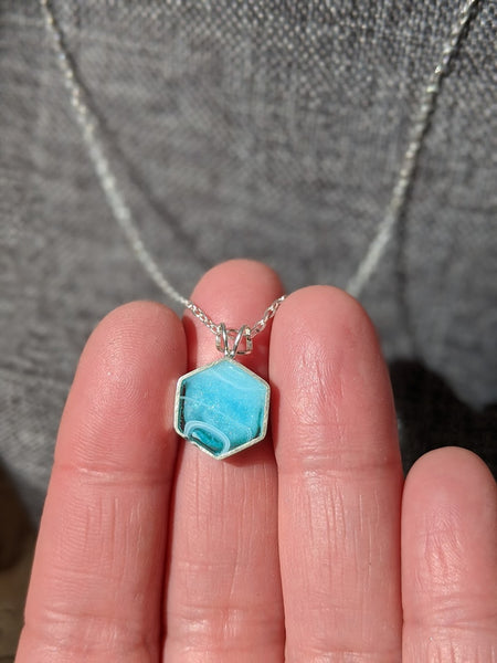 Turquoise Blue Sterling Silver Hexagon Necklace
