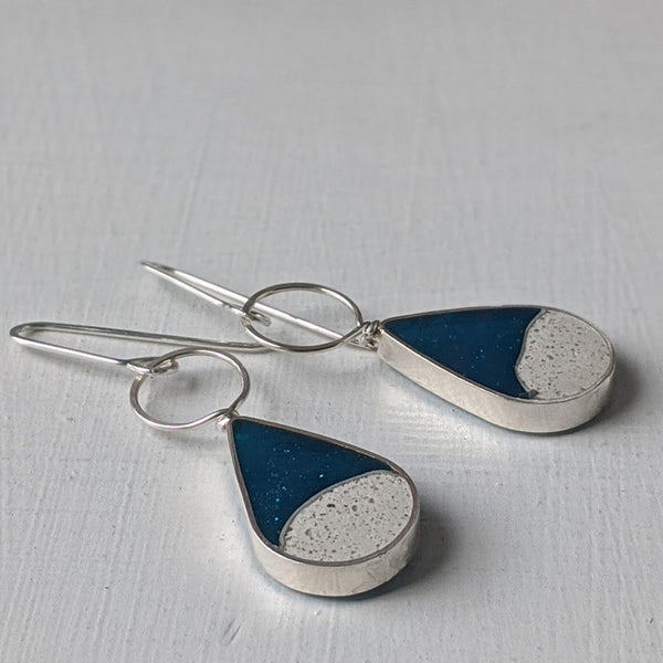 Midnight At the Beach, Teardrop Dangle Sterling Silver Earrings