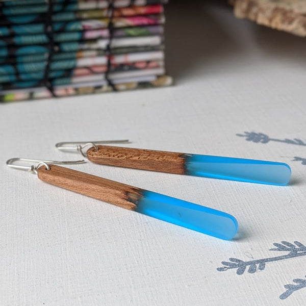 Tapered Teardrop Wood and Resin Earrings