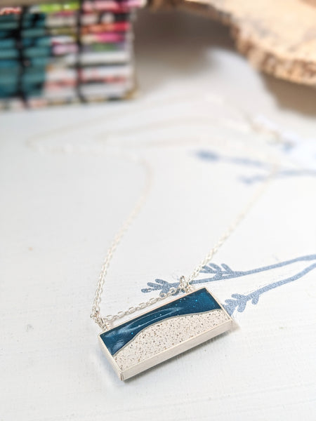 Starry Night Beach Scene - Silver and Resin Necklace