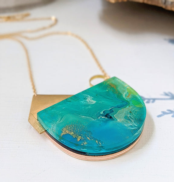 Blue Bay Hand Painted Necklace - Abstract Hand Painted Layers