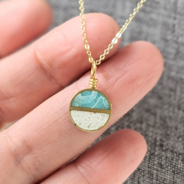 Dainty Double Half Moon, Sand And Blue Eco-resin Necklace