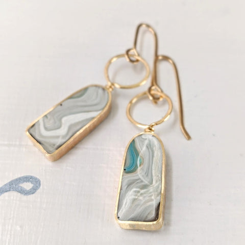 Light Gray and Blue Brass Arch Loop Earrings