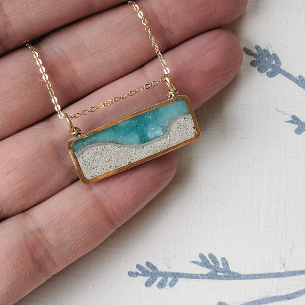 Mini Beach Scene Brass and Resin Necklace