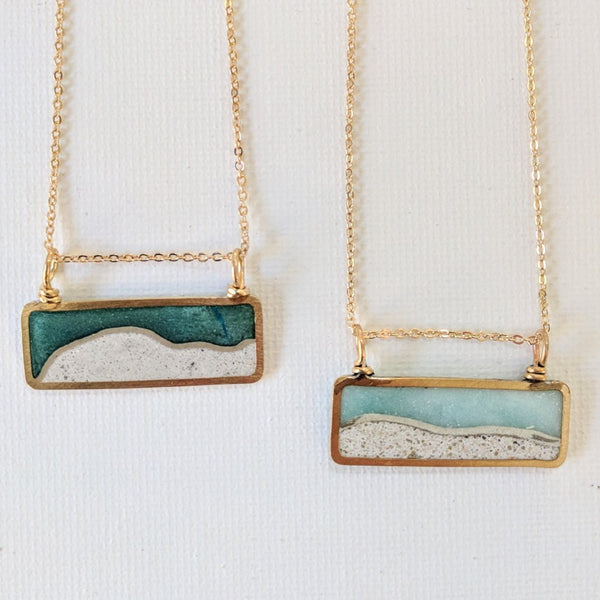 Mini Beach Scene Brass and Resin Necklace