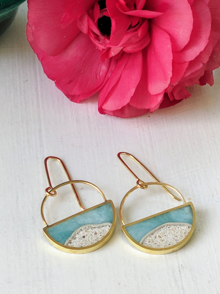 Beach Half-Circle Sand and Resin Dangle Earrings