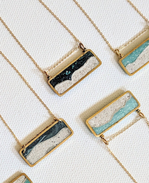 Mini Beach Scene Brass and Resin Necklace
