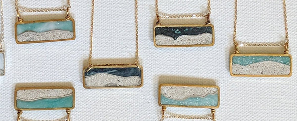 Mini Beach Scene Brass and Resin Necklace