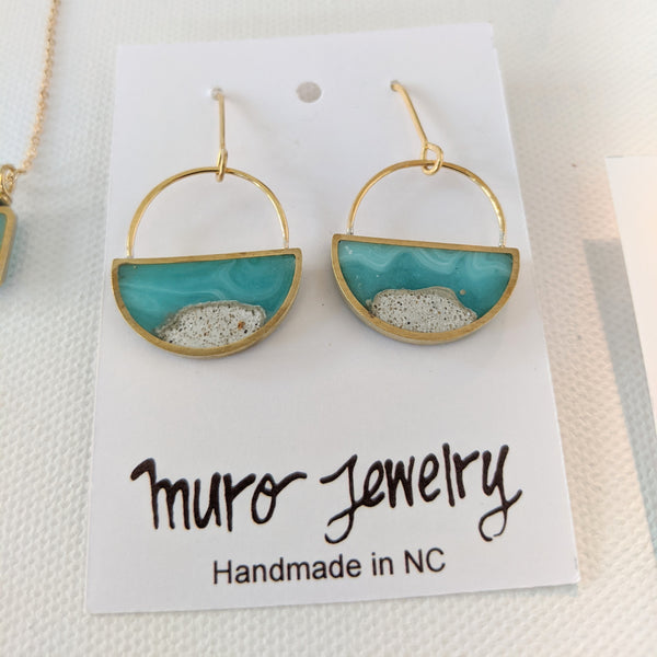 Beach Half-Circle Sand and Resin Dangle Earrings