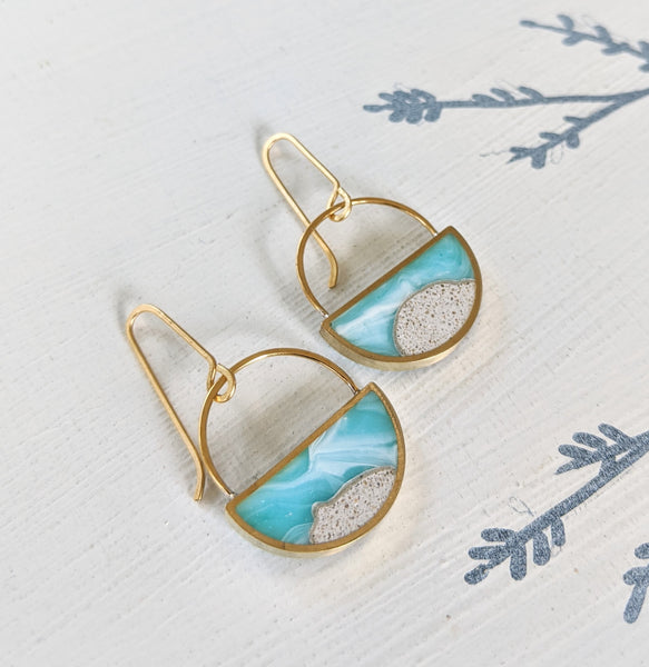 Beach Half-Circle Sand and Resin Dangle Earrings