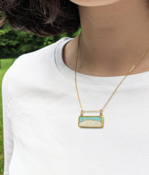 Mini Beach Scene Brass and Resin Necklace