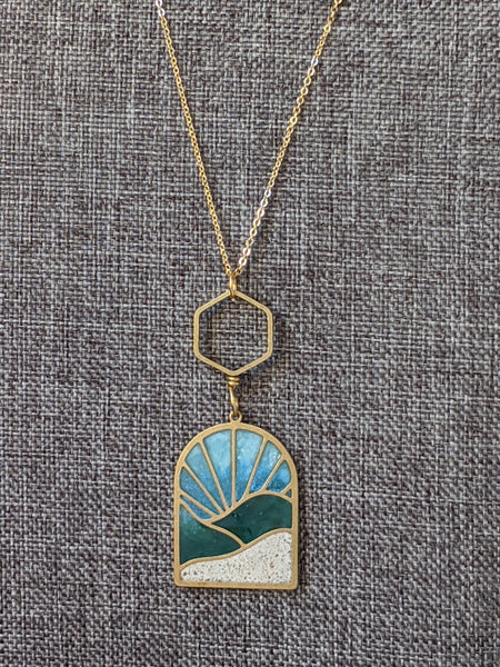 Rolling Hills Landscape - Brass and Eco-resin Necklace