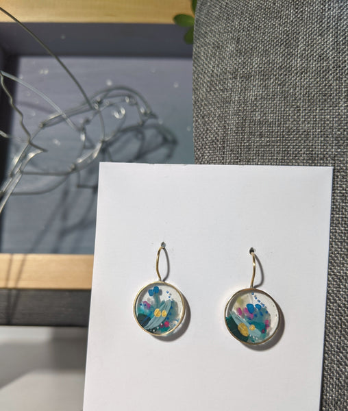 Circle Brass Earrings- Abstract Hand Painted Layers