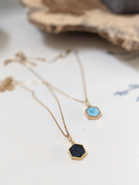 Dainty Brass Hexagon Necklace