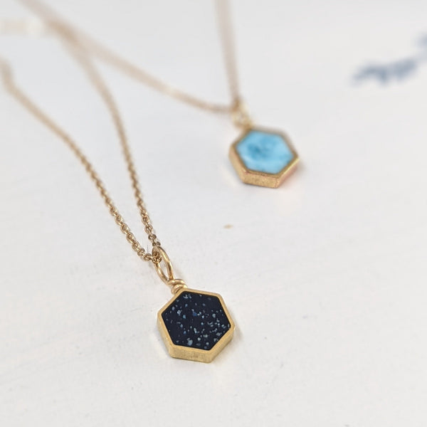 Dainty Brass Hexagon Necklace