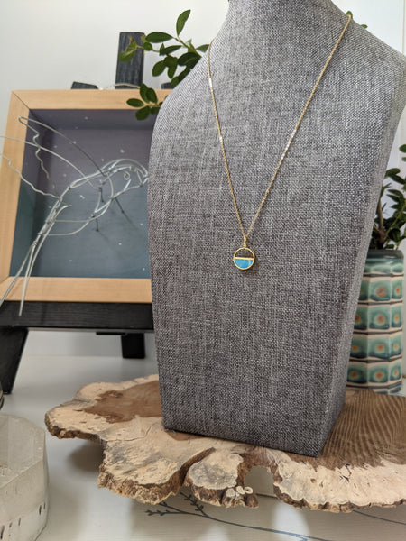 Dainty Double Half Moon Brass and Resin Necklace