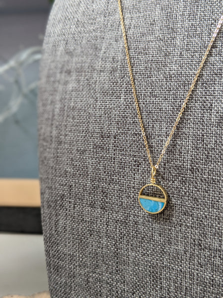 Dainty Double Half Moon Brass and Resin Necklace