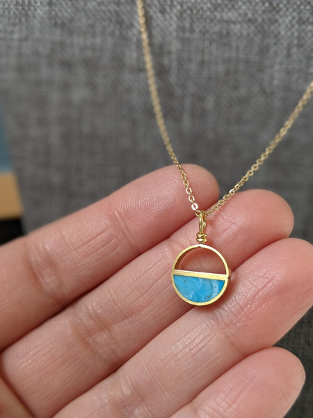 Dainty Double Half Moon Brass and Resin Necklace