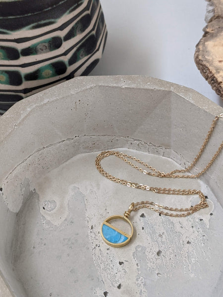 Dainty Double Half Moon Brass and Resin Necklace