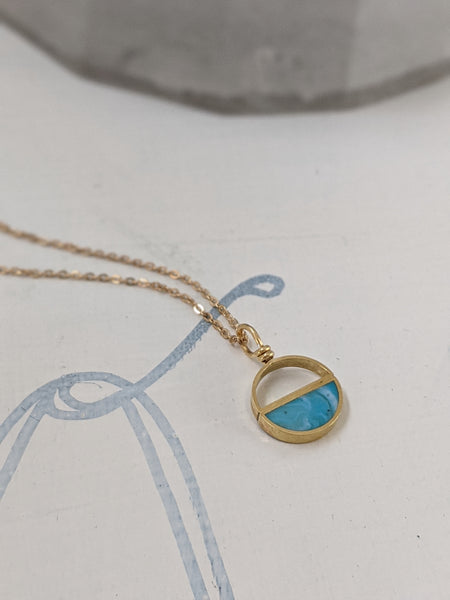 Dainty Double Half Moon Brass and Resin Necklace