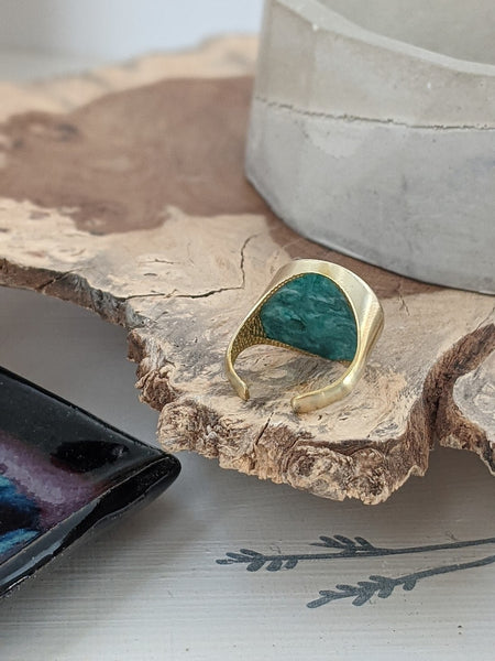 Green Nebula -  Circle Brass Adjustable Ring