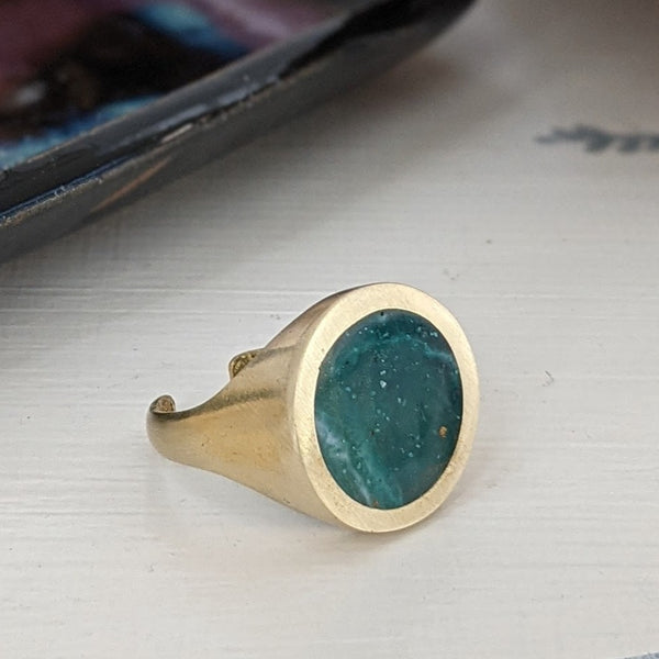 Green Nebula -  Circle Brass Adjustable Ring