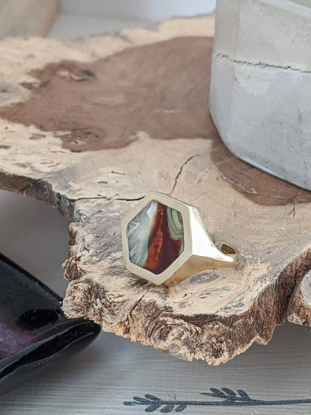 Red River - Hexagon Brass Adjustable Ring