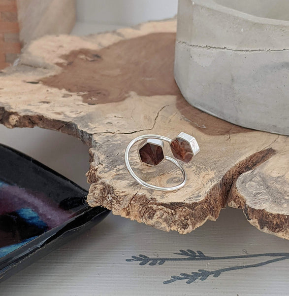 Volcanic Beach - Double Hexagon Sterling Silver Adjustable Ring