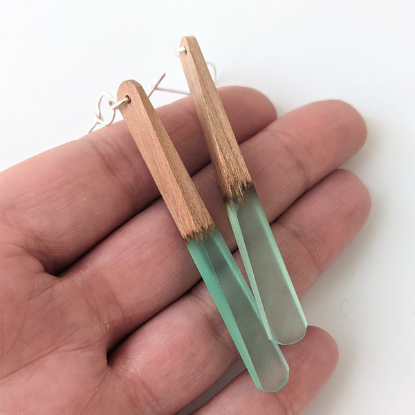 Tapered Teardrop Wood and Resin Earrings