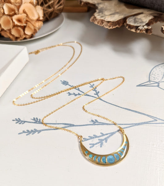 Blue Night Moon Phases Necklace