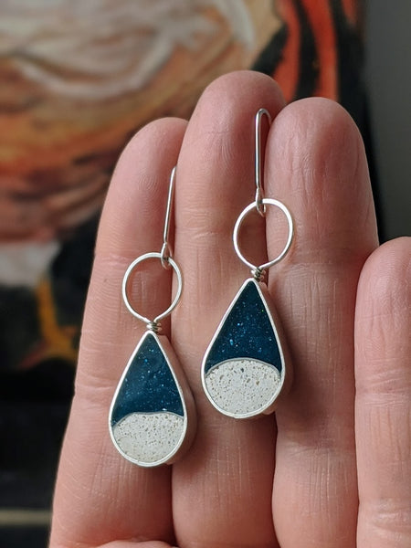 Midnight At the Beach, Teardrop Dangle Sterling Silver Earrings