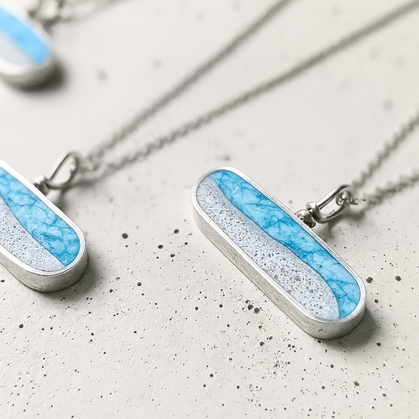 Real Sand Ocean Wave Necklace, Beach Capsule Pendant