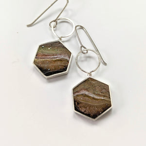 Sequoia Brown Sterling Silver Hexagon Loop Earrings