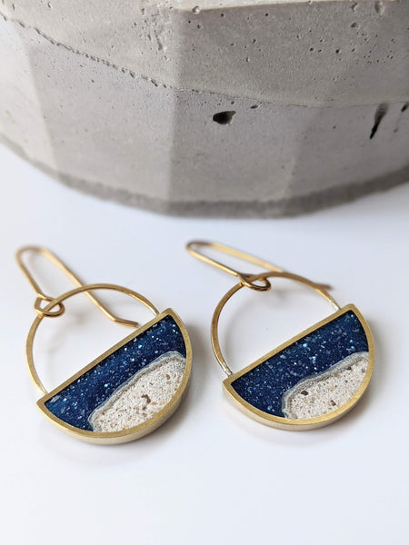 Beach Half-Circle Sand and Resin Dangle Earrings